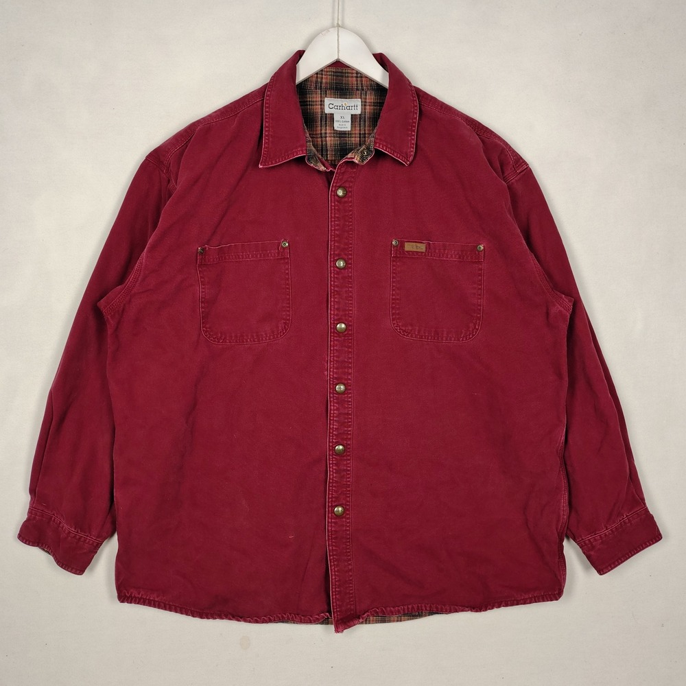 Carhartt S98DKR Long Sleeve Plaid Lined Work Shirt Red Canvas XL Regular
